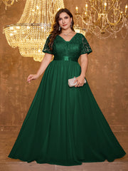 Embroidered Mesh Evening Dress