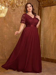Embroidered Mesh Evening Dress