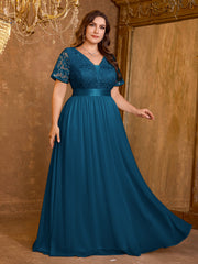 Embroidered Mesh Evening Dress
