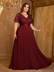 Embroidered Mesh Evening Dress