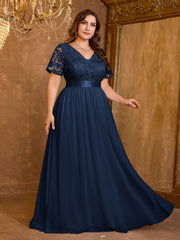 Embroidered Mesh Evening Dress