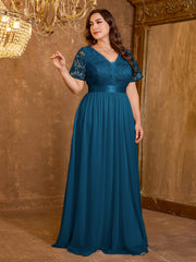 Embroidered Mesh Evening Dress