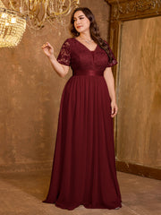 Embroidered Mesh Evening Dress