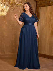 Embroidered Mesh Evening Dress