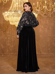 V-Neck Long Sleeve Sequin Dress