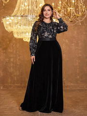 V-Neck Elegant Long Sleeved Sequined Heavy-Duty Dress For Formal Occasions