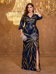 Elegant V-neck Multi-Color High Waisted Slit Slim Fit Long Dress
