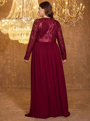 Elegant Round Neck Patchwork Heavy-Duty Long Sleeved Sequined Dress