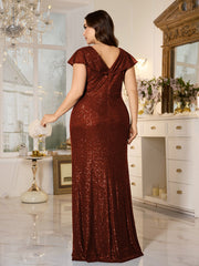 Teal Sequin Cap‑Sleeve Slit Sheath Plus Size Evening Gown