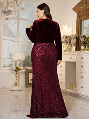Black Velvet‑Top Sequin Mermaid Plus Size Evening Gown