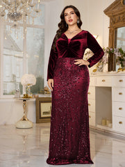 Black Velvet‑Top Sequin Mermaid Plus Size Evening Gown