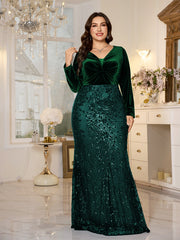 Black Velvet‑Top Sequin Mermaid Plus Size Evening Gown