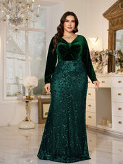 Black Velvet‑Top Sequin Mermaid Plus Size Evening Gown