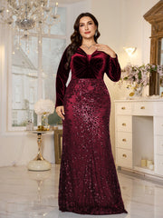 Black Velvet‑Top Sequin Mermaid Plus Size Evening Gown