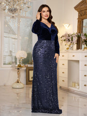Black Velvet‑Top Sequin Mermaid Plus Size Evening Gown