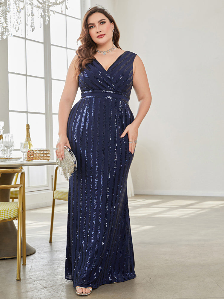 XUIBOL | stripe pattern plus-size dresses