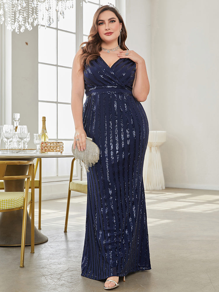 XUIBOL | stripe pattern plus-size dresses