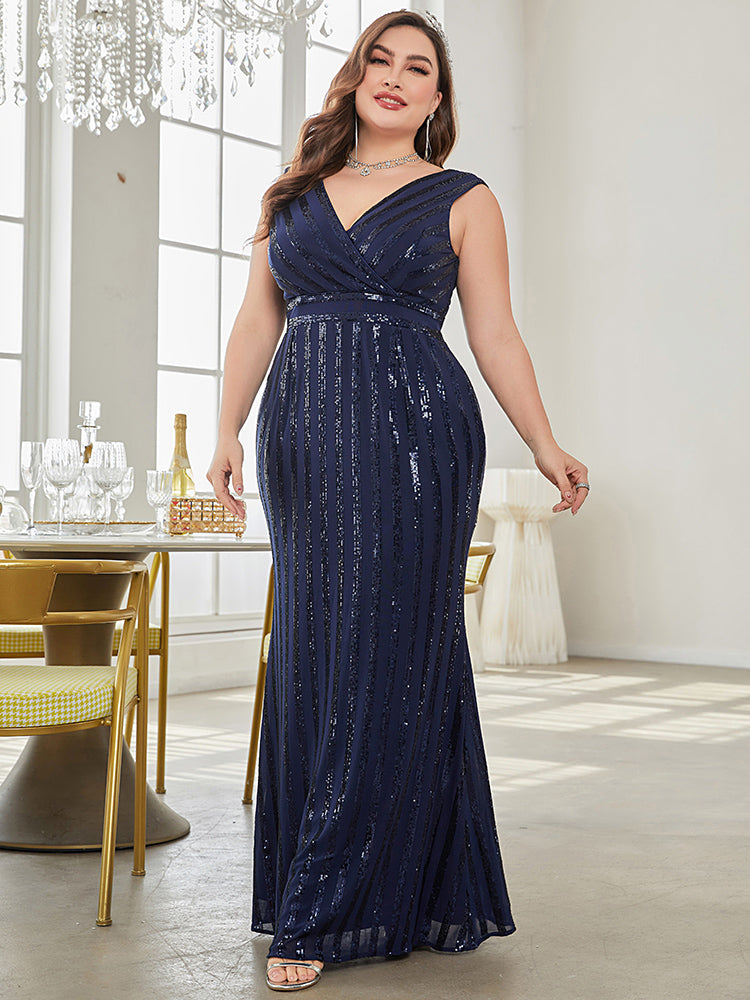 XUIBOL | stripe pattern plus-size dresses