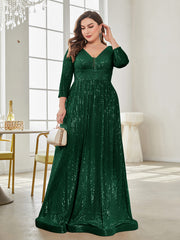Sleeves Sequins Evening Dress