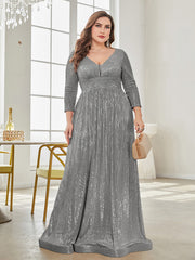 Sleeves Sequins Evening Dress