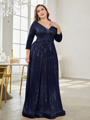 Plus Plunging Neck Sequin Party Dress