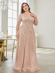 Plus Plunging Neck Sequin Party Dress