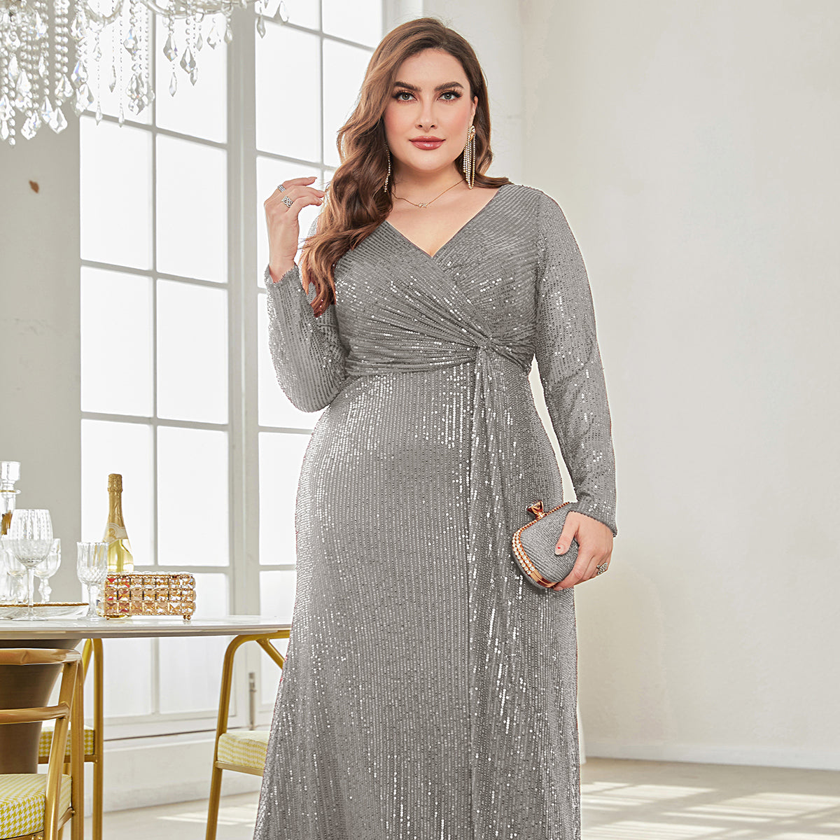 Plus Twist Front Sequin Formal Dress | XUIBOL