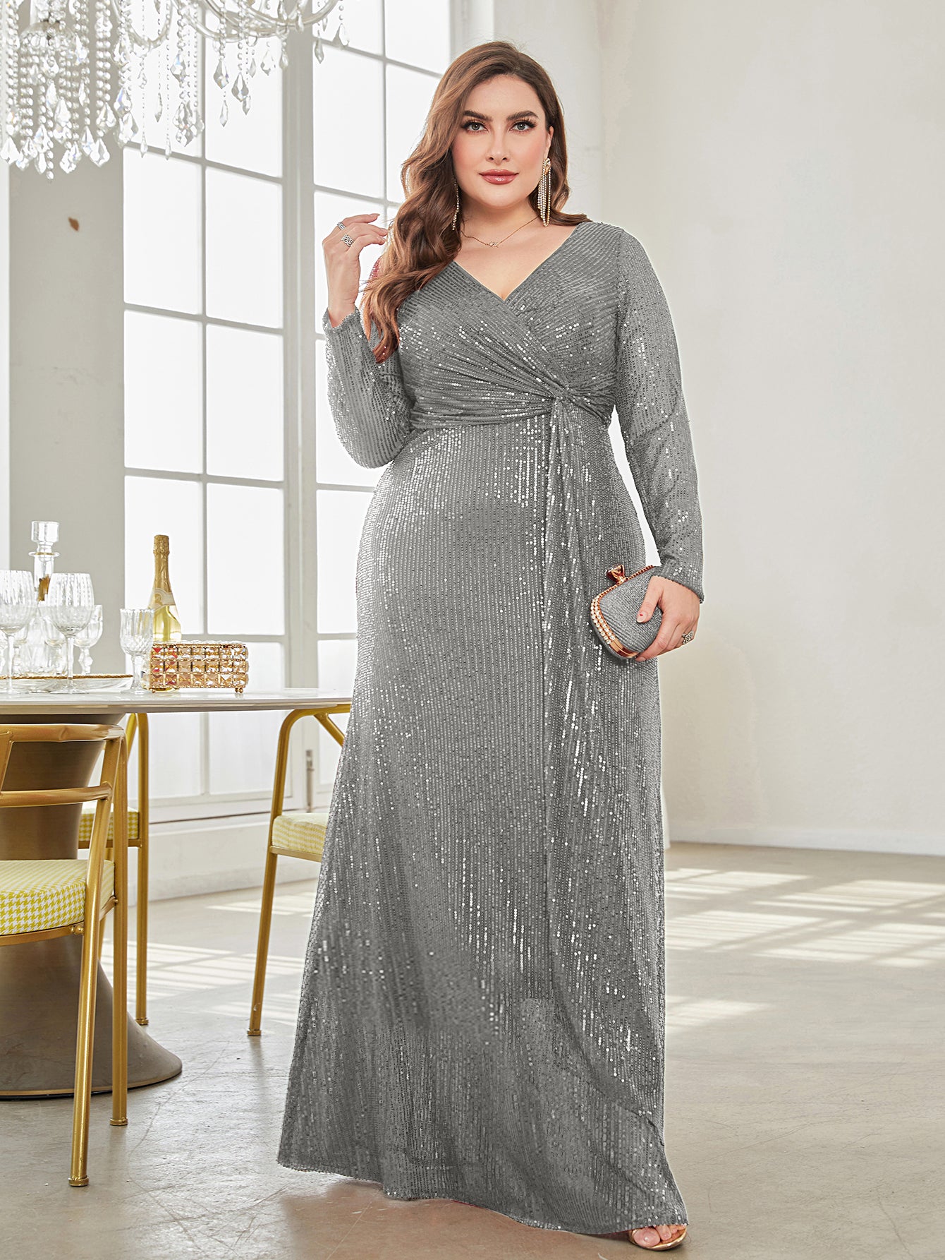Plus Twist Front Sequin Formal Dress | XUIBOL