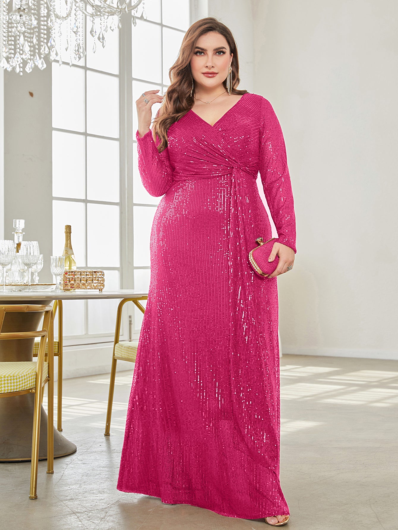 Plus Twist Front Sequin Formal Dress | XUIBOL
