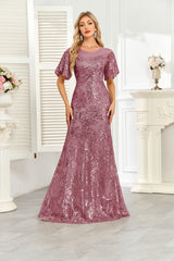 Champagne Gold Sequin Flutter Sleeve A‑Line Evening Gown