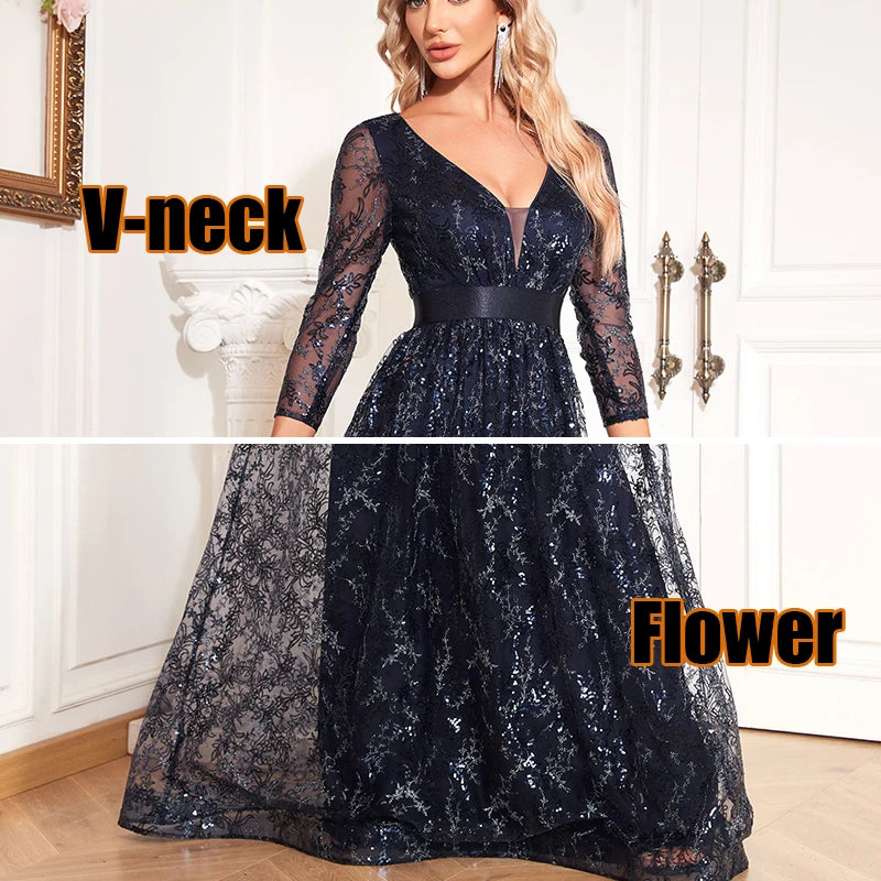 Sequin Flower Maxi Dress Women Embroidery Sweep Train | XUIBOL