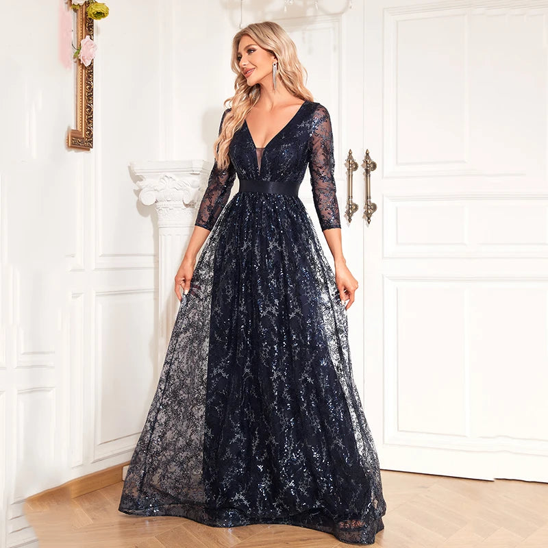 Sequin Flower Maxi Dress Women Embroidery Sweep Train | XUIBOL