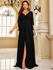 Chiffon Long Sleeve Navy Evening Dress