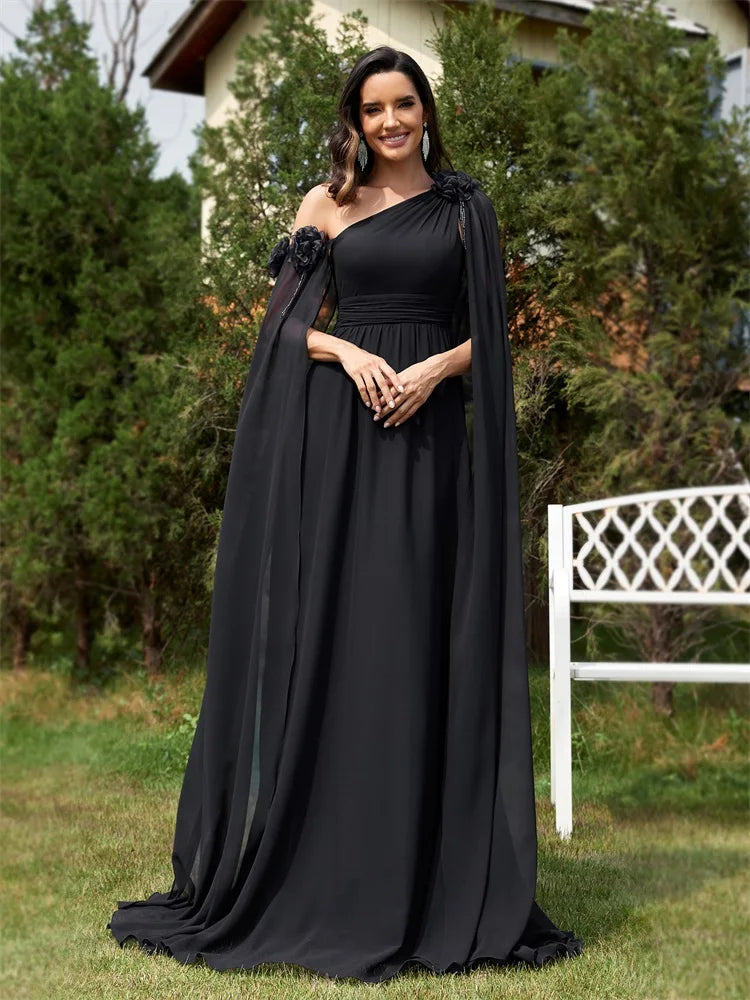 Chiffon Streamer Navy Evening Dress | XUIBOL