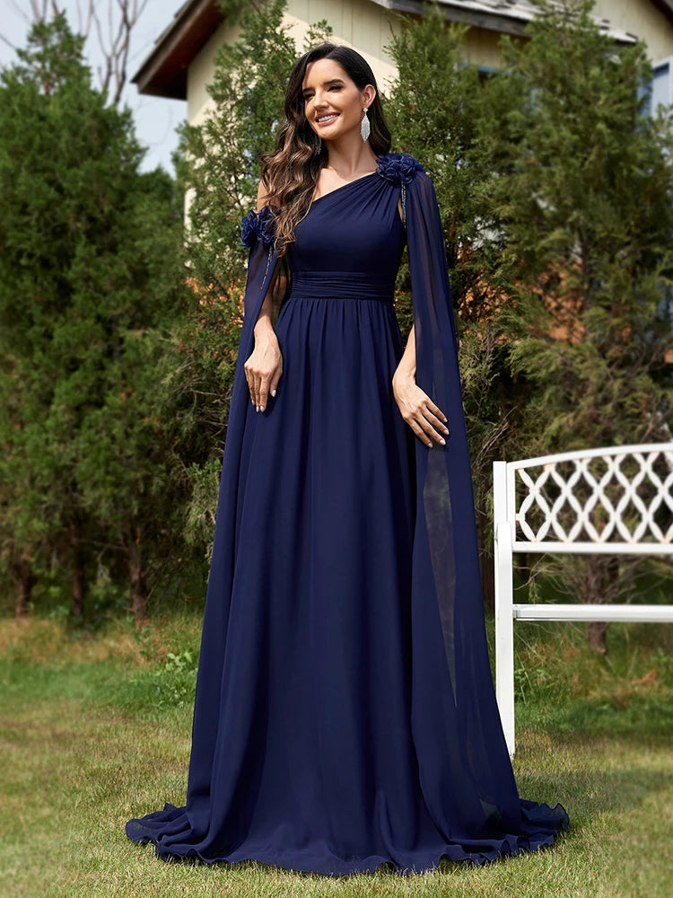 Chiffon Streamer Navy Evening Dress | XUIBOL