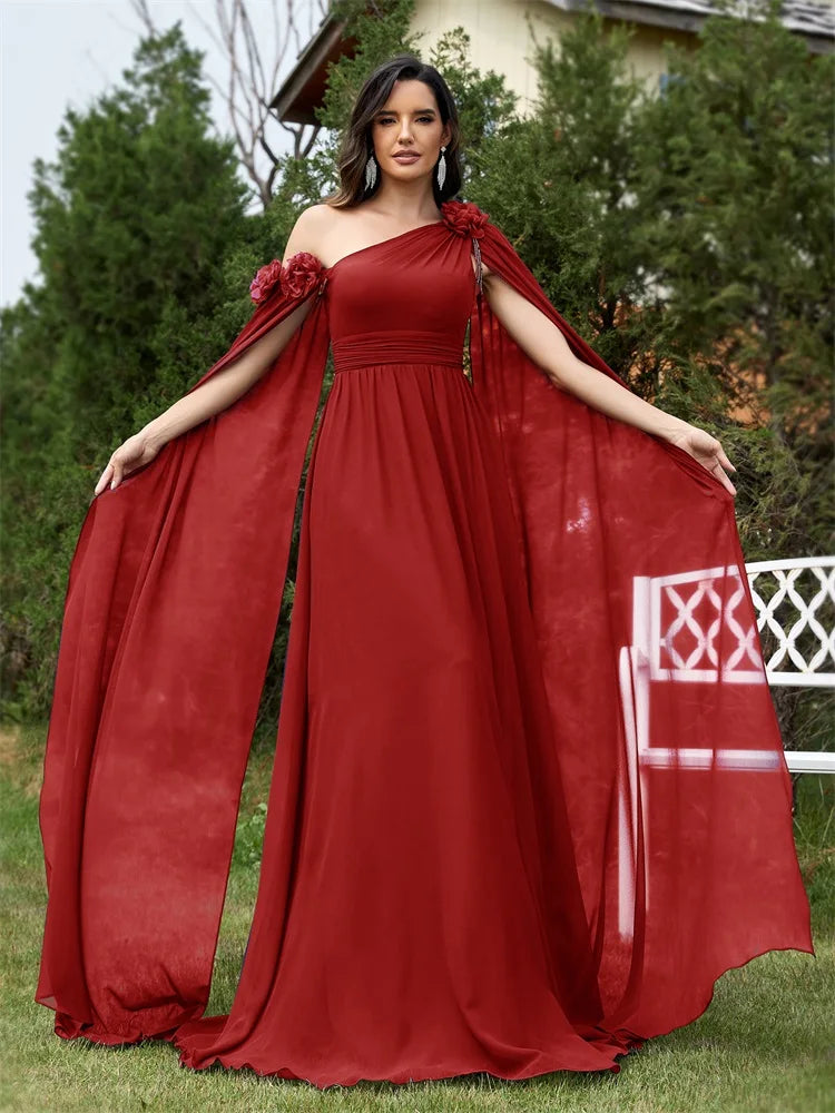 Chiffon Streamer Navy Evening Dress | XUIBOL