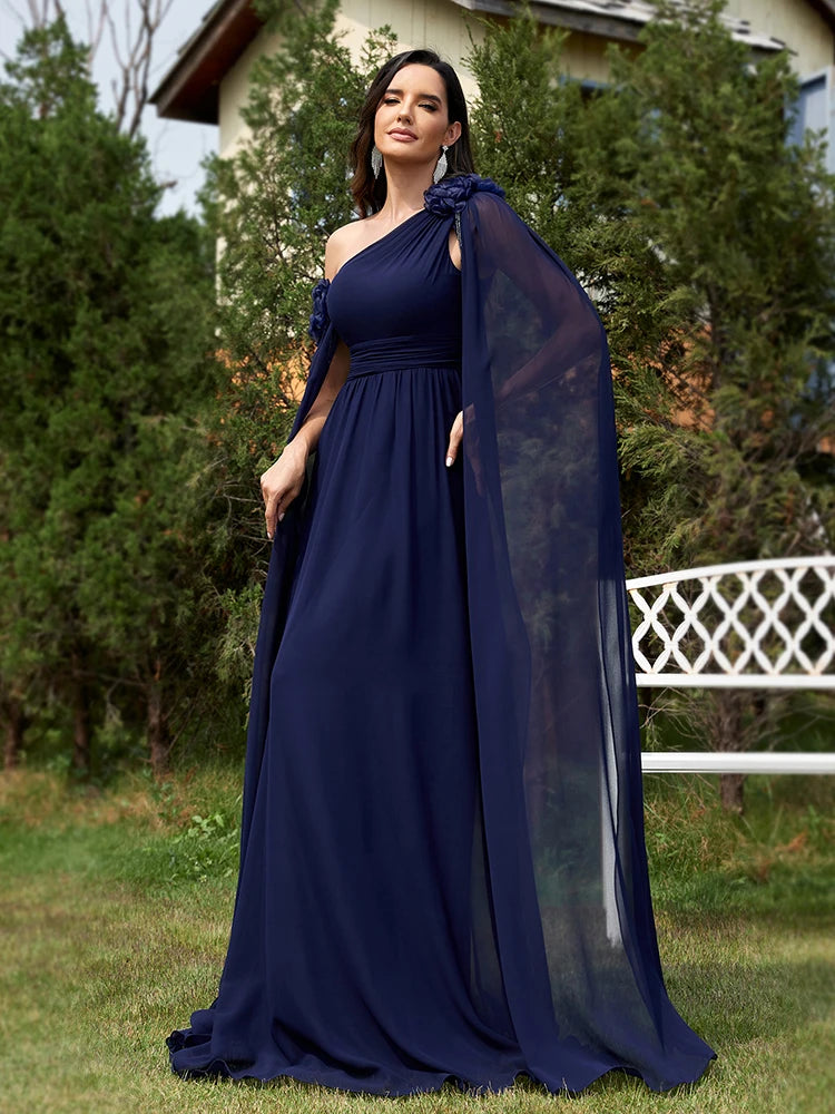 Chiffon Streamer Navy Evening Dress | XUIBOL