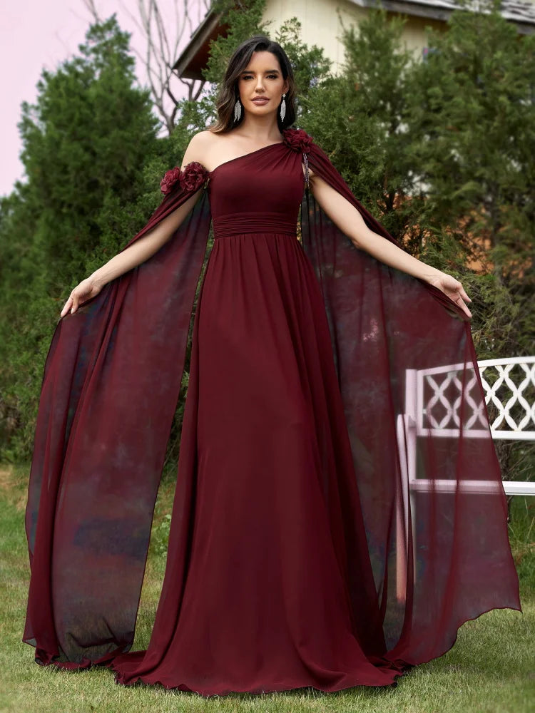 Chiffon Streamer Navy Evening Dress | XUIBOL