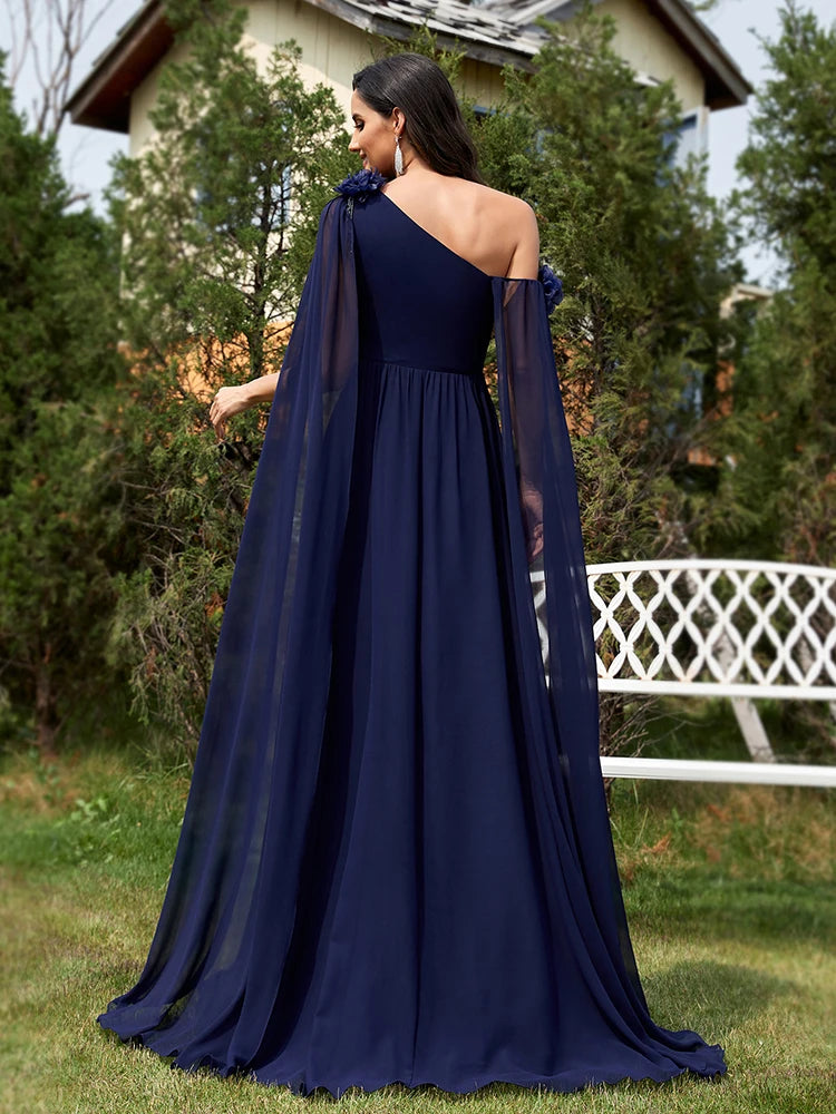 Chiffon Streamer Navy Evening Dress | XUIBOL