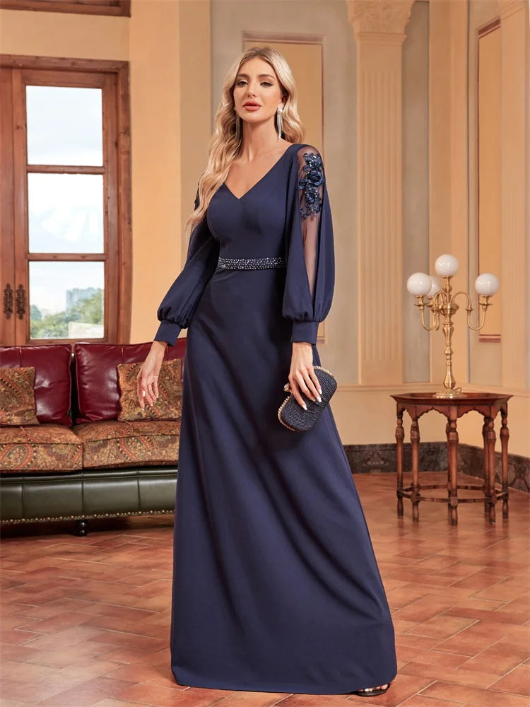 Rhinestone Detail Lantern Sleeve Formal Dress | XUIBOL
