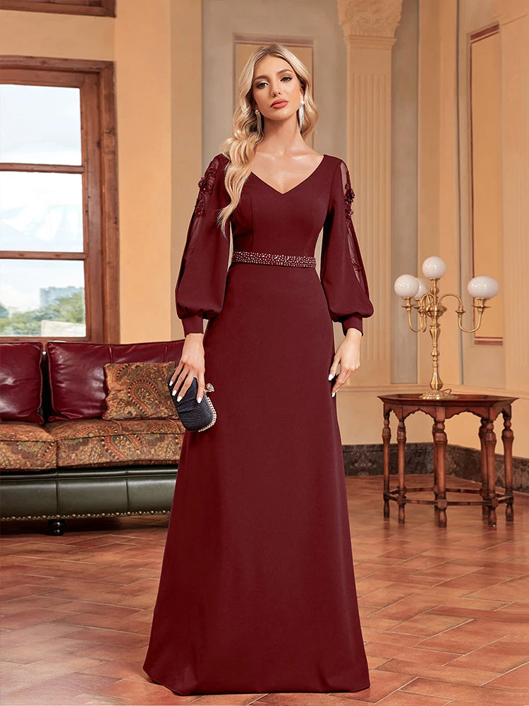 Rhinestone Detail Lantern Sleeve Formal Dress | XUIBOL