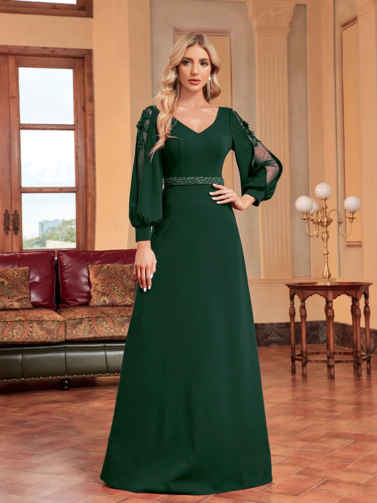 Rhinestone Detail Lantern Sleeve Formal Dress | XUIBOL