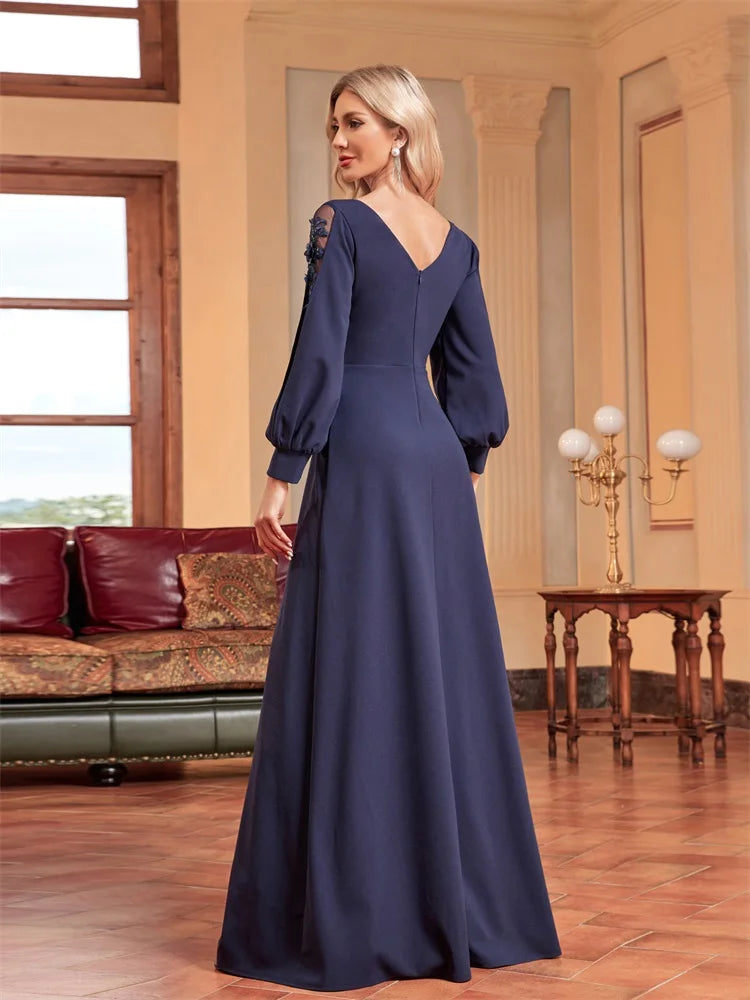 Rhinestone Detail Lantern Sleeve Formal Dress | XUIBOL