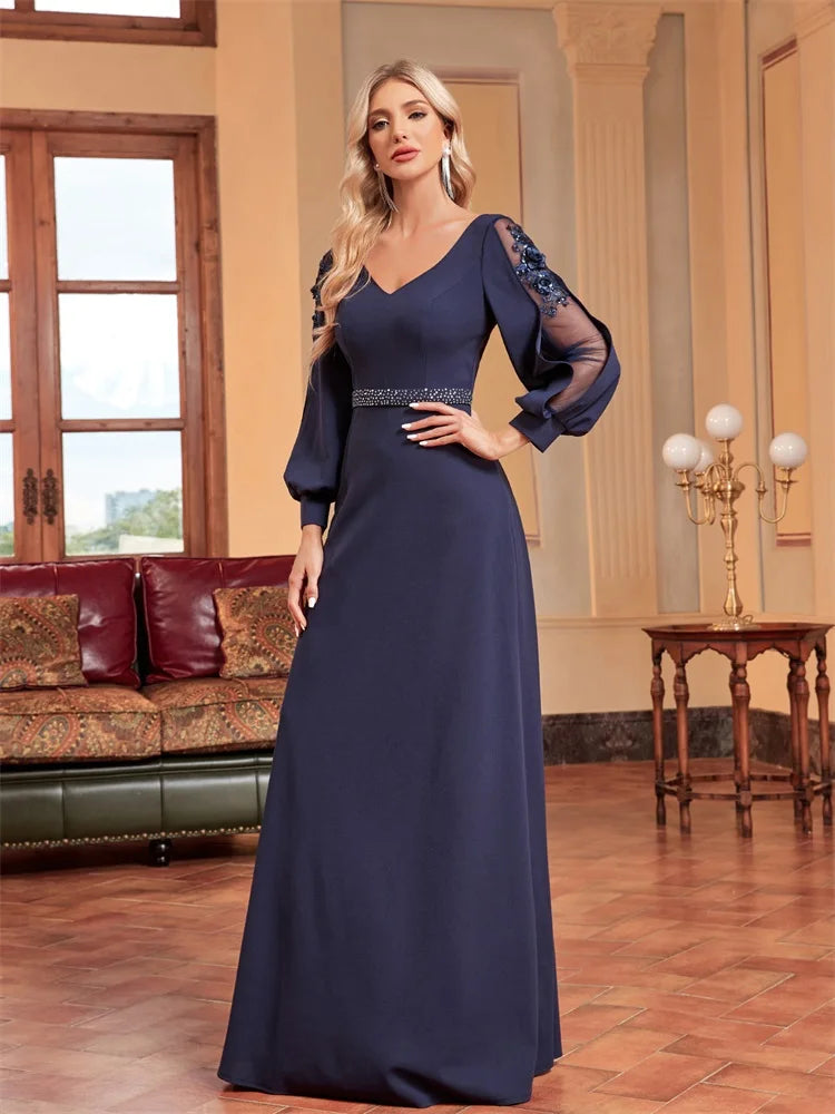 Rhinestone Detail Lantern Sleeve Formal Dress | XUIBOL