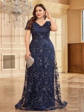 Plus Size Elegant Flower V-Neck Evening Dress