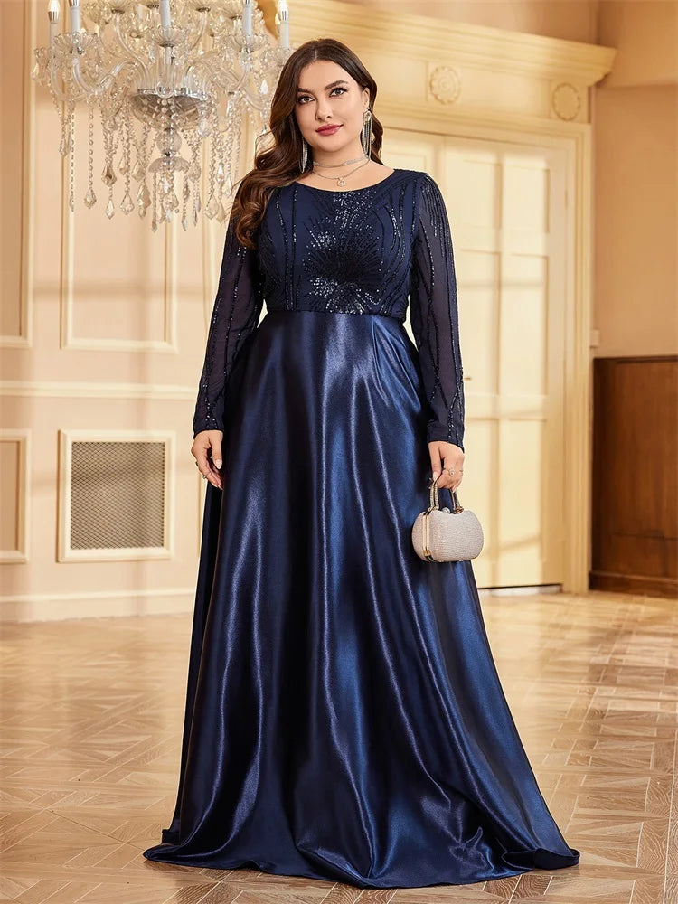 Plus Size Elegant O-Neck Sequin Evening Dress | XUIBOL