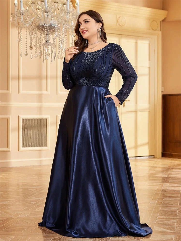 Plus Size Elegant O-Neck Sequin Evening Dress | XUIBOL