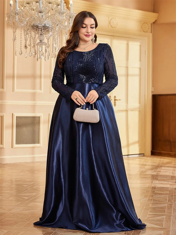 Plus Size Elegant O-Neck Sequin Evening Dress | XUIBOL