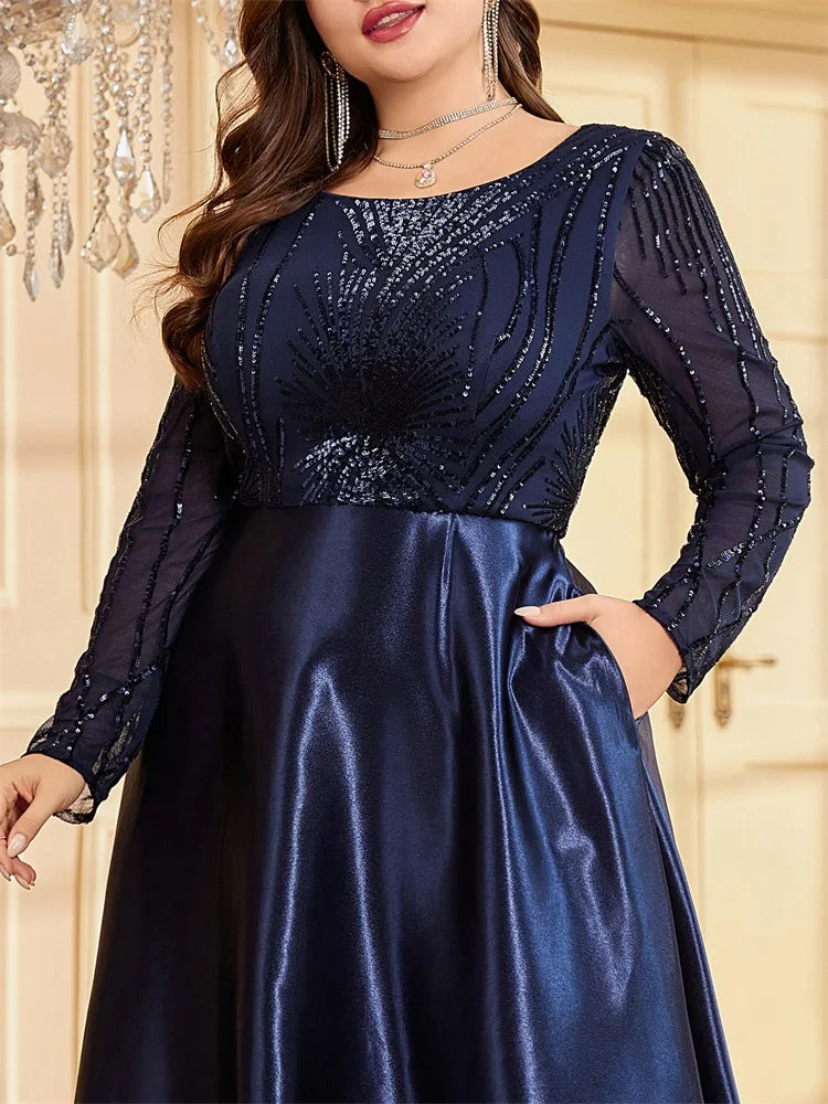 Plus Size Elegant O-Neck Sequin Evening Dress | XUIBOL