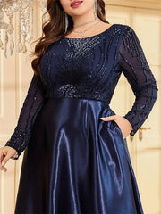 Plus Size Elegant O-Neck Sequin Evening Dress